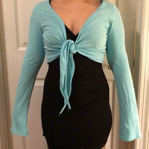 Aqua cropped wrap top